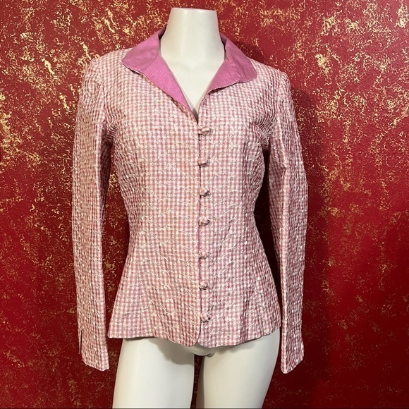 PAULE VASSEUR Silk Pink Eyelet Fabric Barbiecore Barbie core Jacket Blazer 6 38 - Picture 10 of 15
